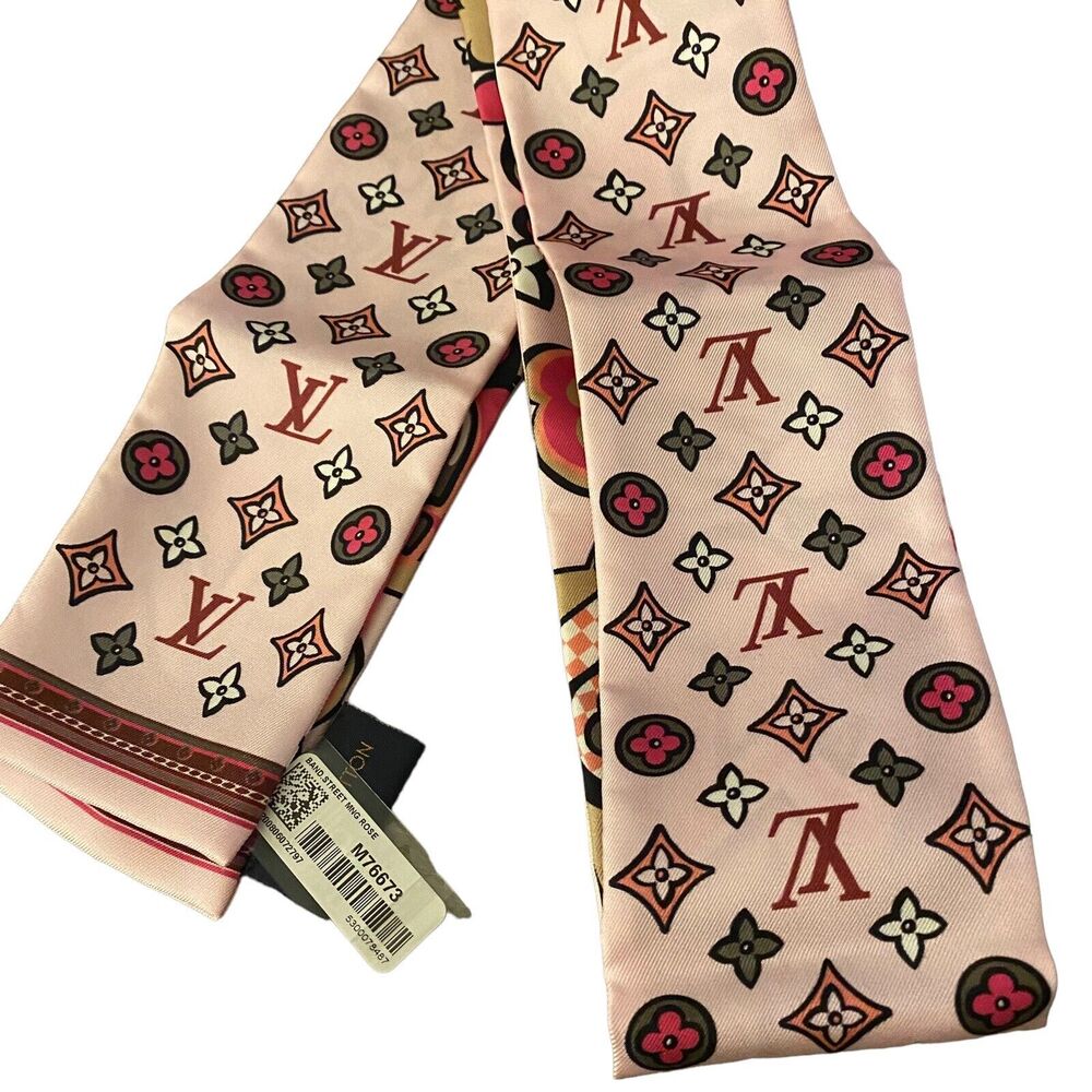 Louis Vuitton Street Monogram Bandeau Scarf Rose New Colorful RARE Graffiti - Picture 9 of 9
